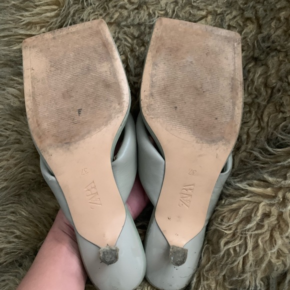 Zara Green Square Toe Sandal Heels - Picture 2 of 2